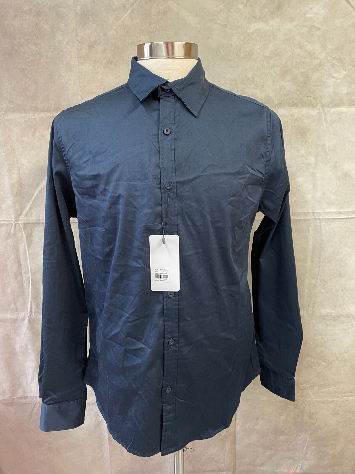 Six Lincoln Men's Button Front Shirt Dark Navy Long Sleeve Size M