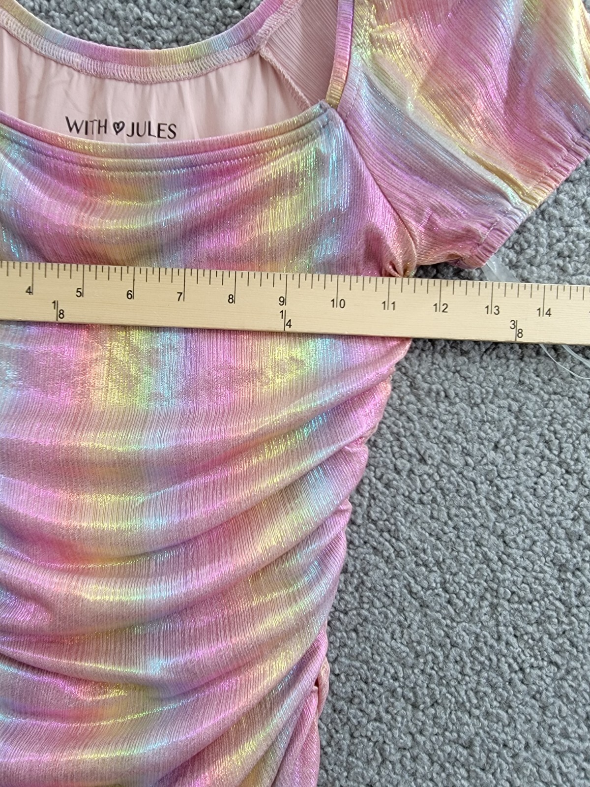 With Jules Ruched Square-Neck Mesh Dress Big Girls L Multi Short Sleeve Pullover - Picture 6 of 16