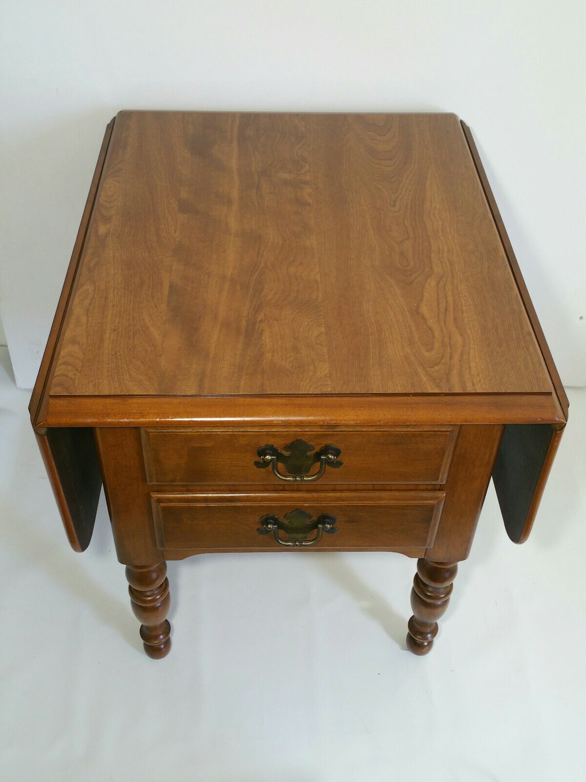 Vintage Ethan Allen End Table - Drop Leaf Sides, 2-Drawer - Traditional American