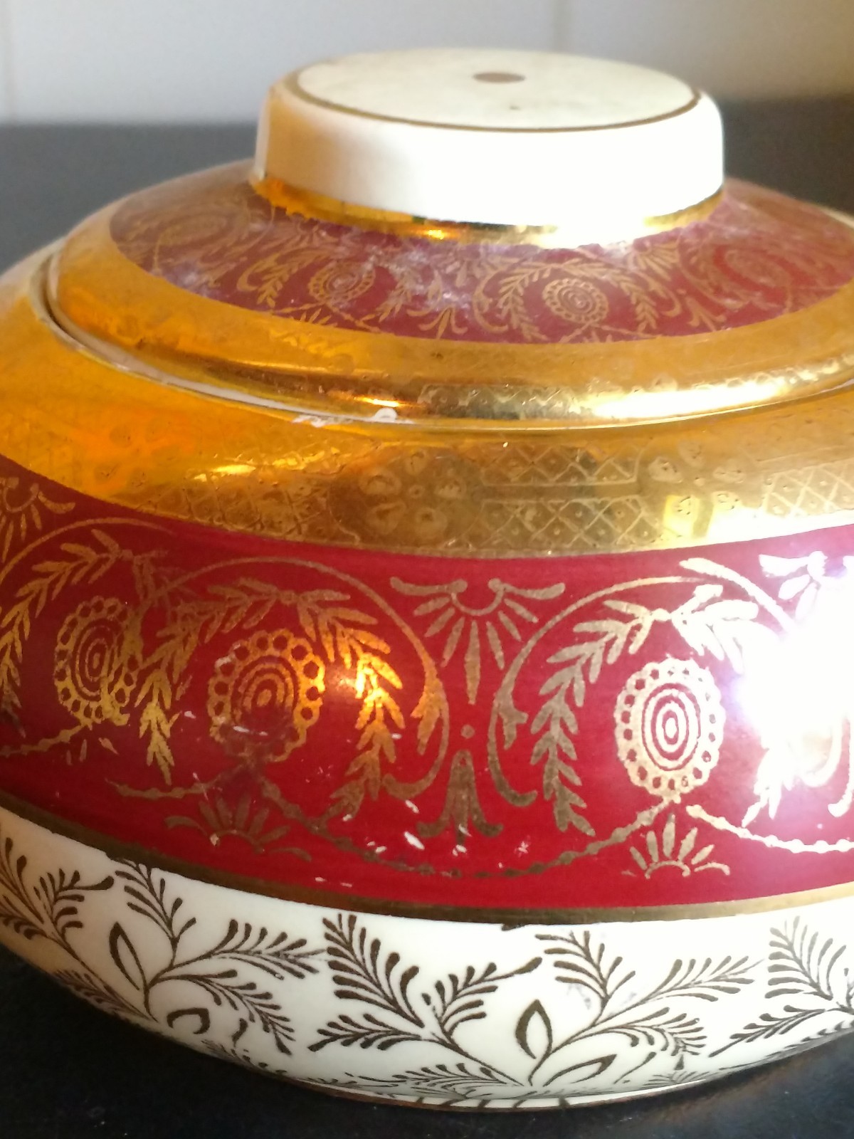 Bromley Sugar Bowl 22KT Painted with Lid  #1015 Hollywood Regency