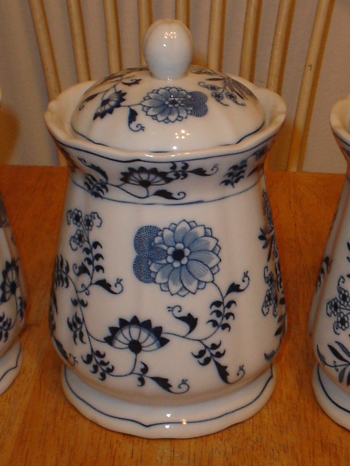 (3) Blue Danube Kitchen Canisters / Candy Jars & Lids Rectangular & Banner Marks