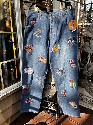 Vintage Y2K Skater UNK NBA Team Patch Logo Jeans Mens Size 38 NEW WITH TAGS