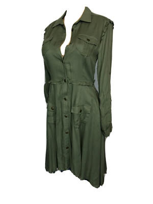 Matilda Jane Women's Sage Green Dress Size S Collared Button Roll Sleeve Casual
