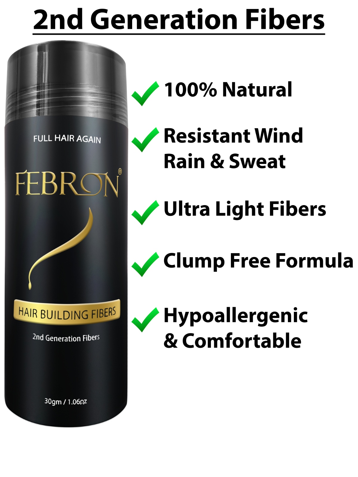 FEBRON Hair Building Fibers 30gm - For Thinning Hair Cover Bald spots Concealer 