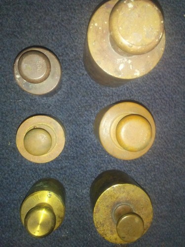 Six Vintage Brass Scale Weights