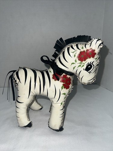Vintage Oil Cloth Vinyl Zebra Stuffed Plush Toy Carnival Pri