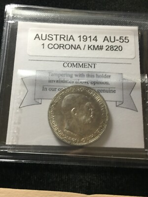 1914  Austria, 1 Corona  Coin Mart Graded**AU-55** KM# 2820