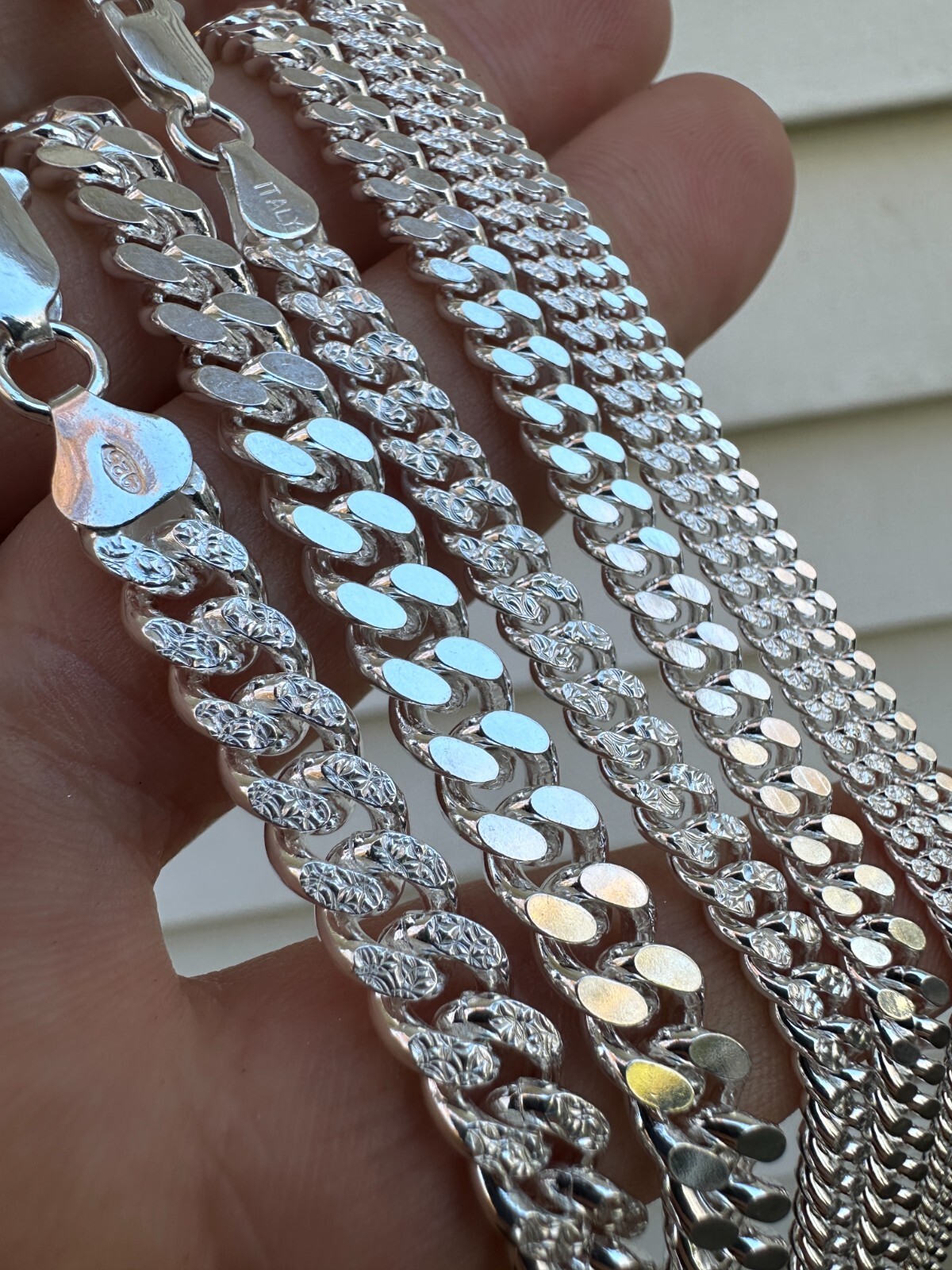 Miami Cuban Chain Diamond Cut Real 925 Sterling Silver Bracelet Necklace 3-7mm