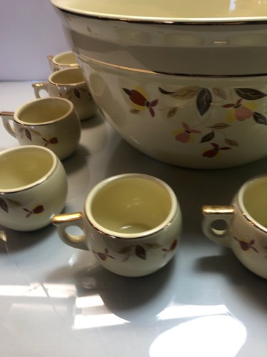 Jewel Tea Autumn Leaf Hall China Punch Bowl w 12 Cups 1993 Club Piece NICE NALCC