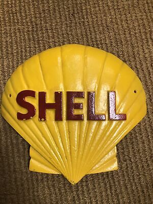 Large Vintage Cast Iron Shell Motor Oil Hand Painted Advertising Sign.