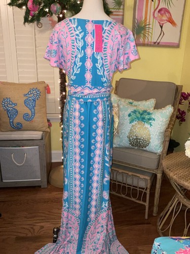 Pre-owned Lilly Pulitzer Esmarella Maxi Turquoise ? Water Ya Waiting For S,m,l,xl In Multicolor