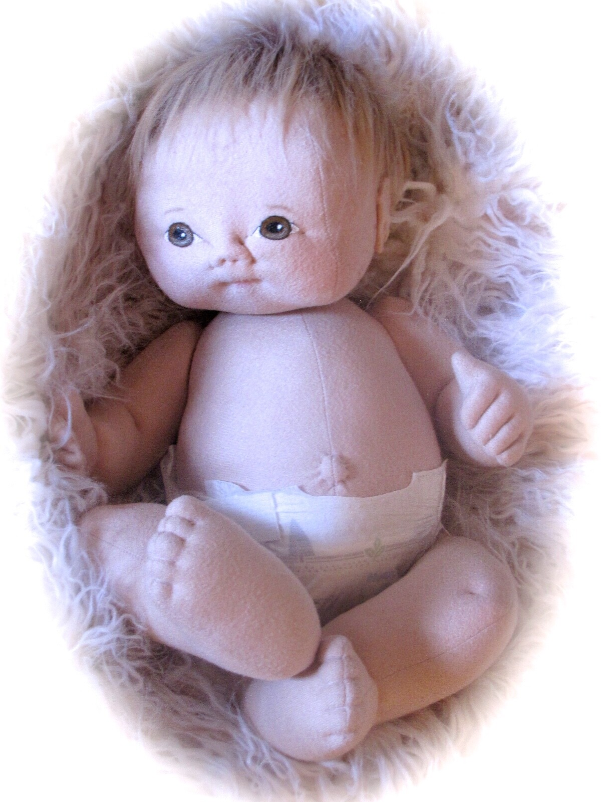 Handmade Soft Sculpture Baby Doll with magnetic pacifer