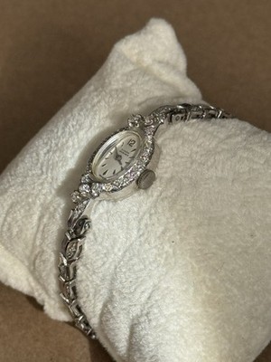 Nivada Grenchen 14K White Gold Ladies Watch w/ Diamond Bezel & Bracelet