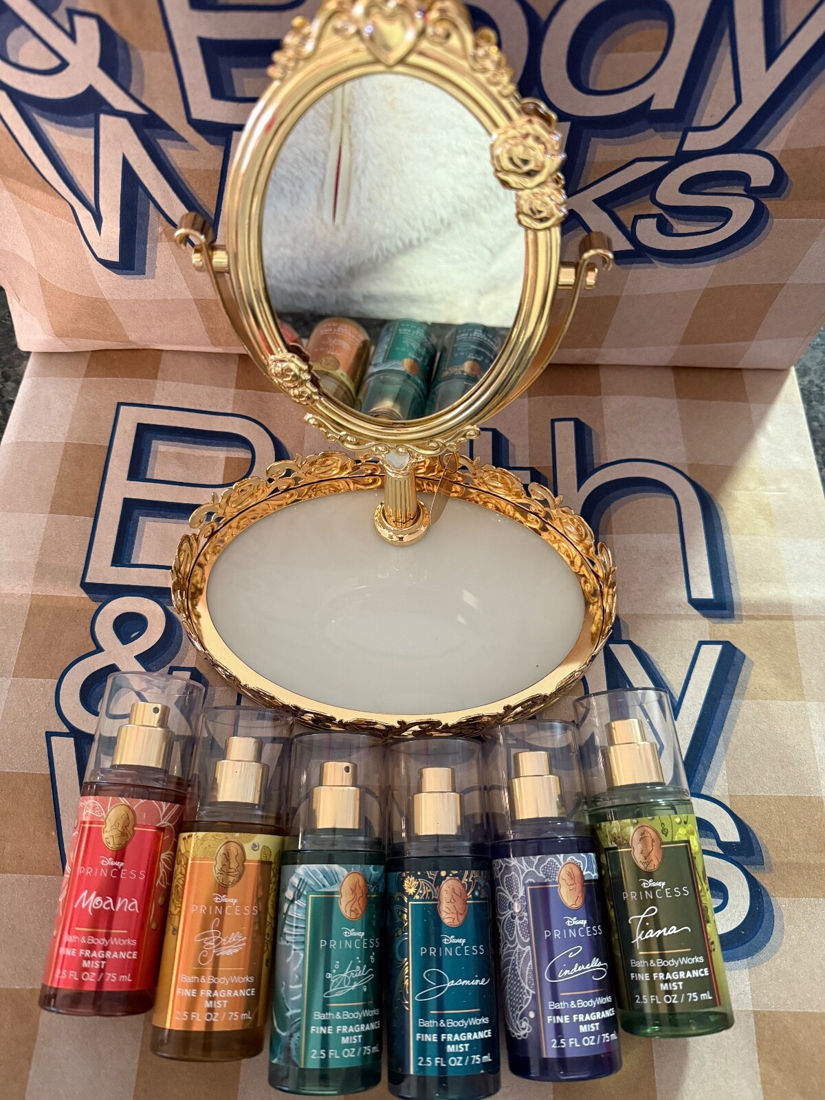 Disney Princess Bath & Body Works Mirror Body Care Tray with all 6