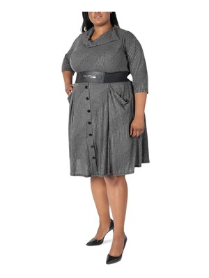 ФИРМЕННОЕ женское серое трикотажное платье ROBBIE BEE с поясом и пуговицами плюс 1X