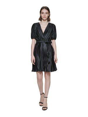 Женское черное платье-галстук с поясом и коротким рукавом DKNY Fit + расклешенное платье Petites 2P