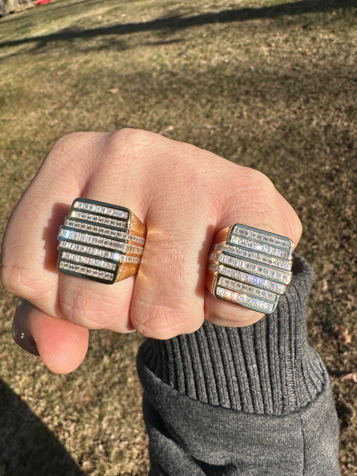 Pre-owned Pinky Moissanite Baguette Ring 14k Gold Over 925 Silver Iced Hip Hop Pass Diamond Test