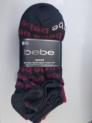 Bebe Logo, 9 Pairs Of Socks Different color patterns  Size 4 -10