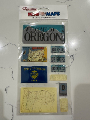Reminisce Mini Maps Oregon Self Adhesive Epoxy Embellishments 3-D Stickers Craft