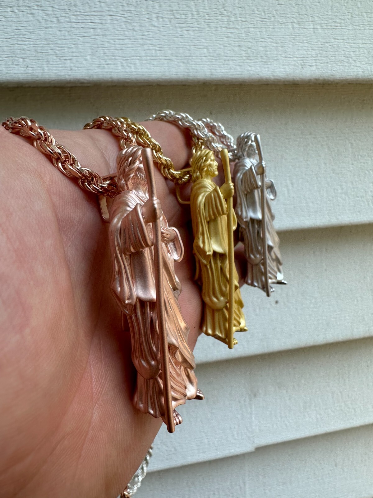 Pre-owned Harlembling Heavy 3d San Judas St Jude Real 925 Silver 14k Yellow Rose Gold Pendant Necklace