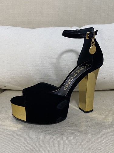 Tom Ford Womens Velvet Ankle Strap Platform Sandal Heels