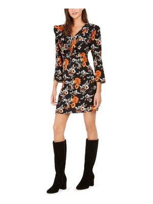 

NY COLLECTION Женское черное мини-платье-футляр с рукавами-колокольчиками и воротником-молнией Petites, Черный
