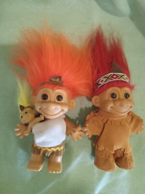 Vintage Russ Troll Doll NATIVE AMERICAN MOMMY  BABY Daddy INDIAN 5'' Thanksgiving