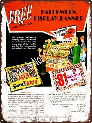 1968 Halloween Candy Display Sweetarts Pixy Stix JOL Metal Sign 9x12'' A645