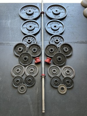 RARE Vintage Jackson Olympic Barbell #4 Set Complete With Bar Andy Jackson HTF!!