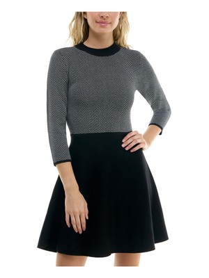 BCX DRESS Womens Black 3/4 Sleeve Above The Knee Sweater Dress Juniors XL
