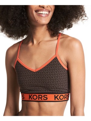 Спортивный бюстгальтер MICHAEL KORS Intimates коричневого цвета с низкой посадкой и яркой отделкой 2XS