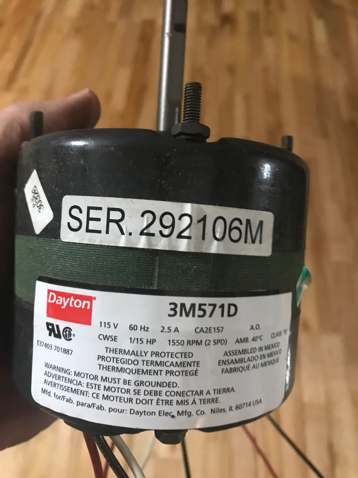 NEW Dayton 3M571D Shaded Pole Motor 1550rpm 115 VOLT CWSE 2 SPEED 1/15 HP