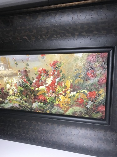 Wonderful Scenic Floral Canvas Painting In Large Heavy Frame