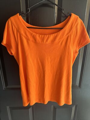 Rafaella Studio Orange Top 100% Cotton Boat Neck Fitted Blouse Women's Size M