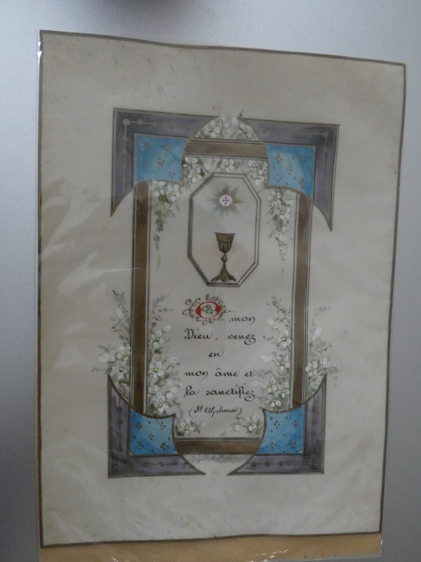 Tres Grande Image Pieuse  Gelatine O Mon Dieu Venez En Mon Ame , Fleurs Peintes