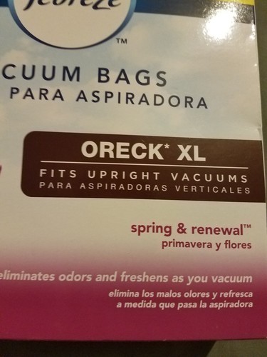 Febreze~Oreck XL Vacuum Bags (Fits XL &CC Type Bag A) 3 ct box Spring & Renewal