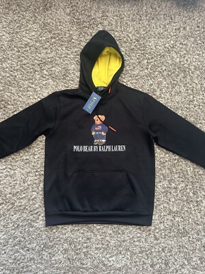 POLO RALPH LAUREN Men Black SzL Ralph s Coffee Cup Polo Bear Hoodie 
