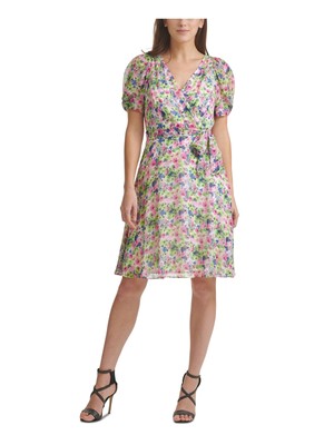 

DKNY Женское зеленое платье с завязками и короткими рукавами выше колена с искусственным запахом, Зеленый