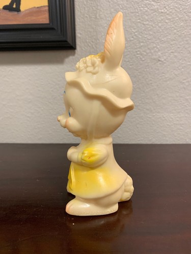 Vintage Dreamland Creations Easter Bunny Rabbit with Bonnet Squeak Toy Squeaker