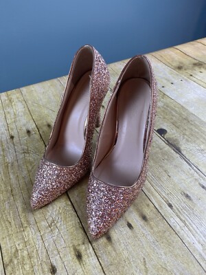 Women s Size 7 Rose Gold Glitter 4.5  Stiletto High Heel Pointed Toe Pump