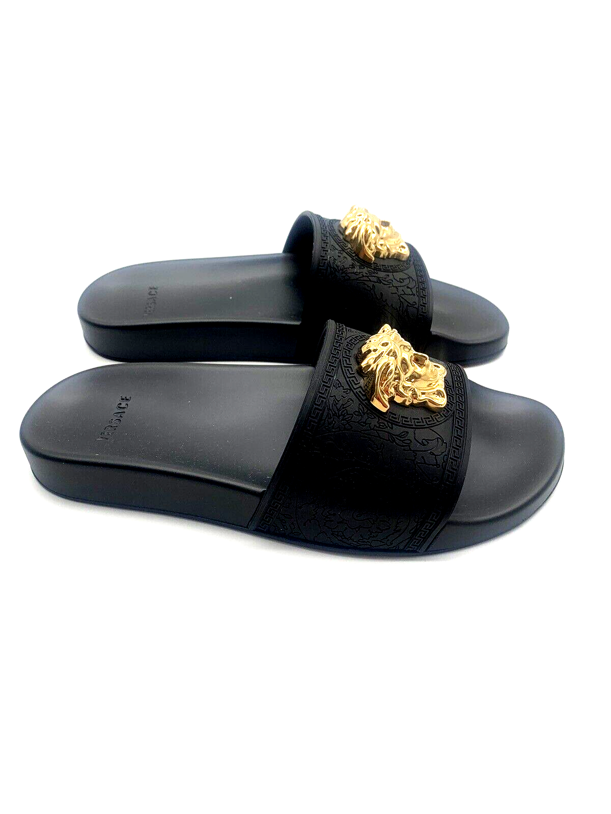 Pre-owned Versace Auth  Medusa Rubber Pool Slides Sandals Size 8 Us In Black
