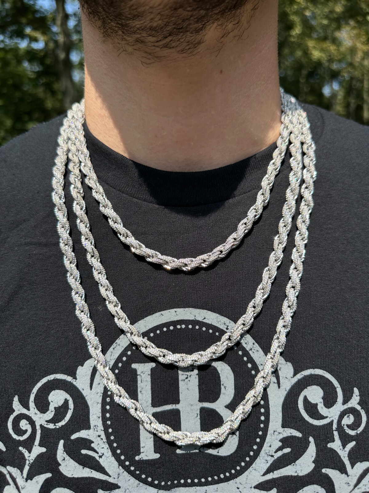 Pre-owned Harlembling Moissanite Iced 7.5mm Rope Chain Necklace Real 925 Silver Men's Hip Hop 16-28" In White/colorless