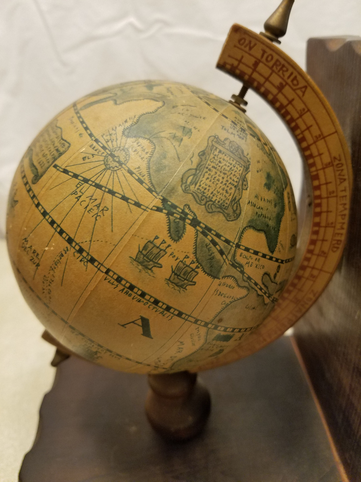 Vintage Wood Globe Book End Retro Look Mid Century