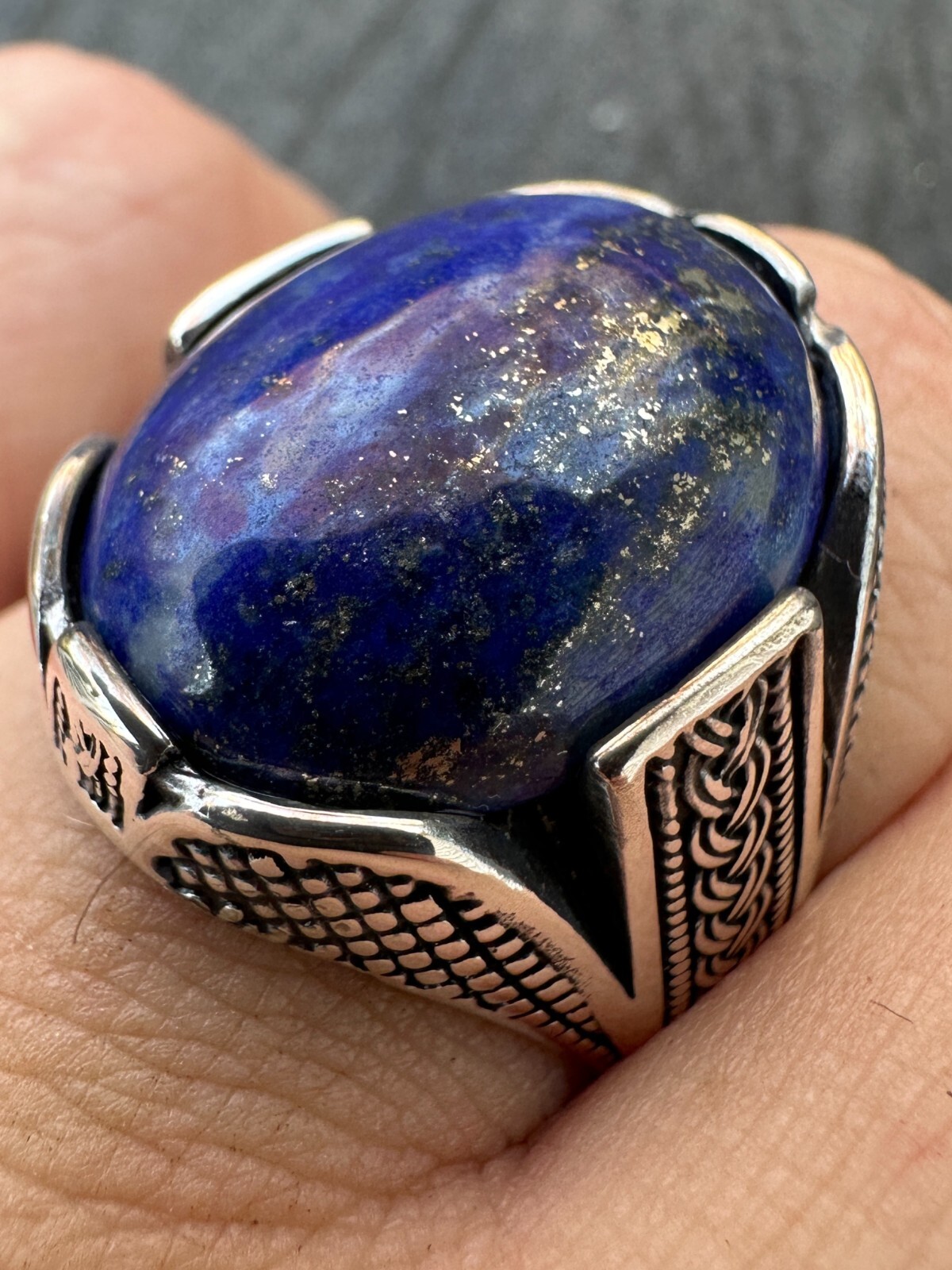 Mens Real Solid 925 Sterling Silver Blue Lapis Lazuli