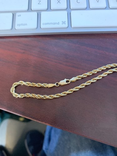 mens 3mm 14k yellow gold rope chain 20.8 grams 22 inches long