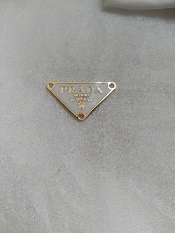 Prada Logo Triangle white with trim  gold tone38mm   Button Pendant Zipperpull