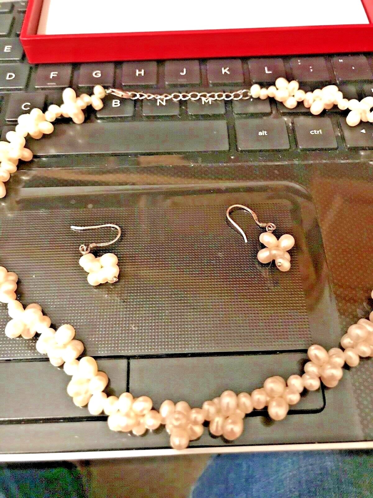 Genuine Cultured Pearls Sterling Silver Necklace-Earring Set