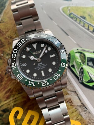 Men's 40MM ''Lefty'' Mod Watch with Black Dial, Seiko NH34 GMT Movement