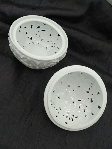 Ceramic White Apple Cookie Jar w/ Lid cut outs/ Decor