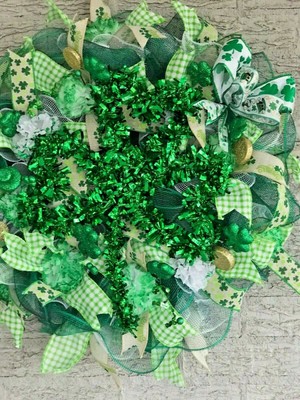 Handmade St. Patrick's Day Wreath - Deco Mesh 22